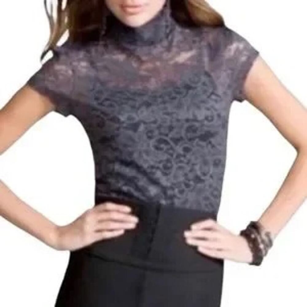 Sheer Gray Lace Backless Mock Turtleneck Top by EXPRESS ~ Women's Size SMALL